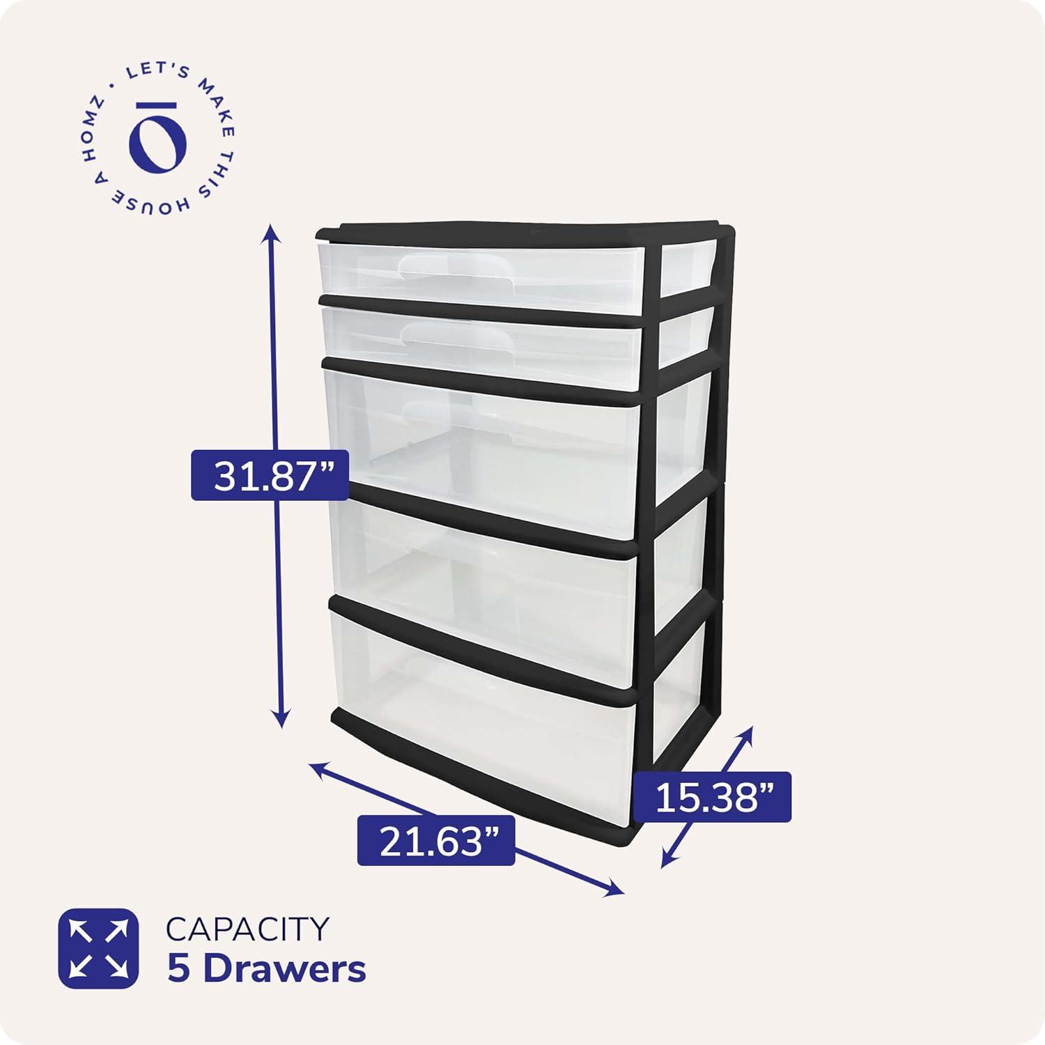 imageHOMZ Drawer Tower 3Tier Wide Clear Plastic Storage Organizer Cart Black Frame  Organizing Containers with Wheels for Home Bathroom Bedroom Office and ClassroomBlack Frame
