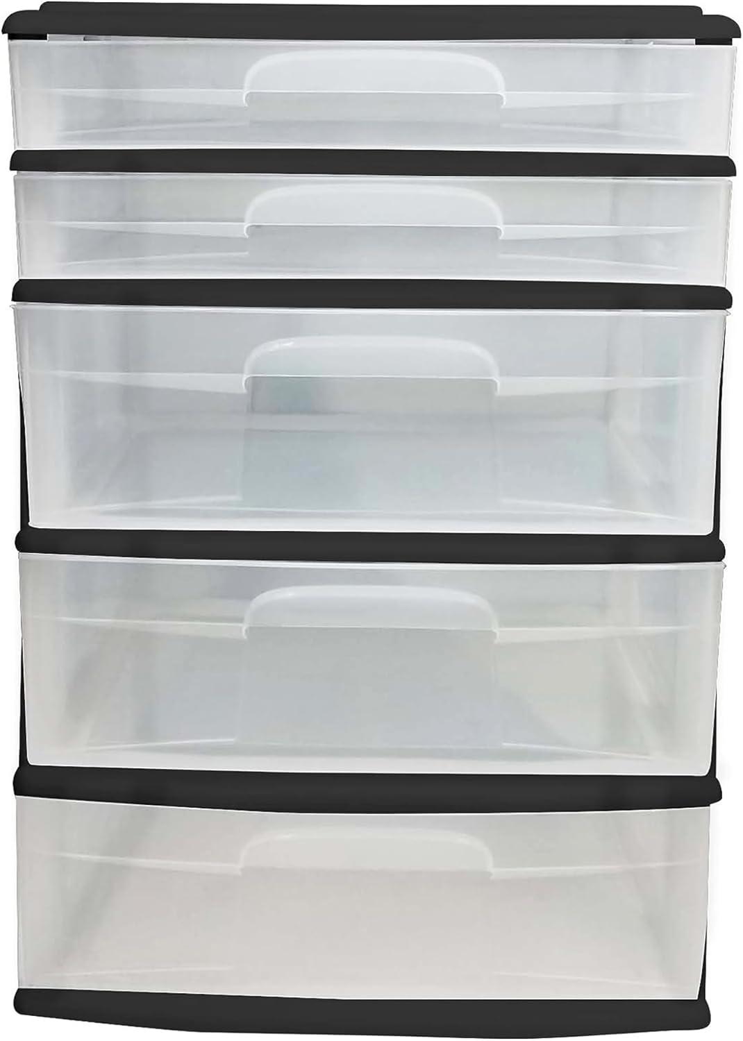 imageHOMZ Drawer Tower 3Tier Wide Clear Plastic Storage Organizer Cart Black Frame  Organizing Containers with Wheels for Home Bathroom Bedroom Office and ClassroomBlack Frame