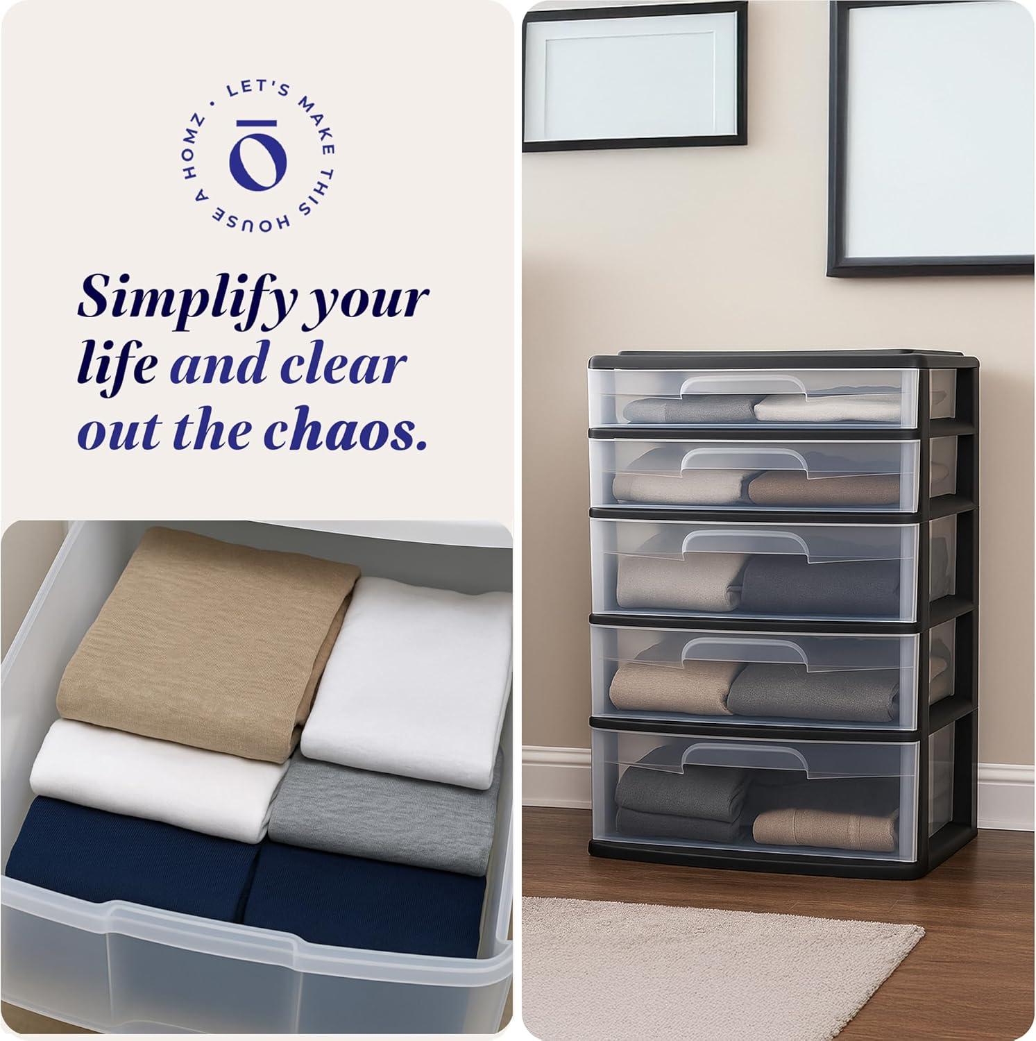 imageHOMZ Drawer Tower 3Tier Wide Clear Plastic Storage Organizer Cart Black Frame  Organizing Containers with Wheels for Home Bathroom Bedroom Office and ClassroomBlack Frame