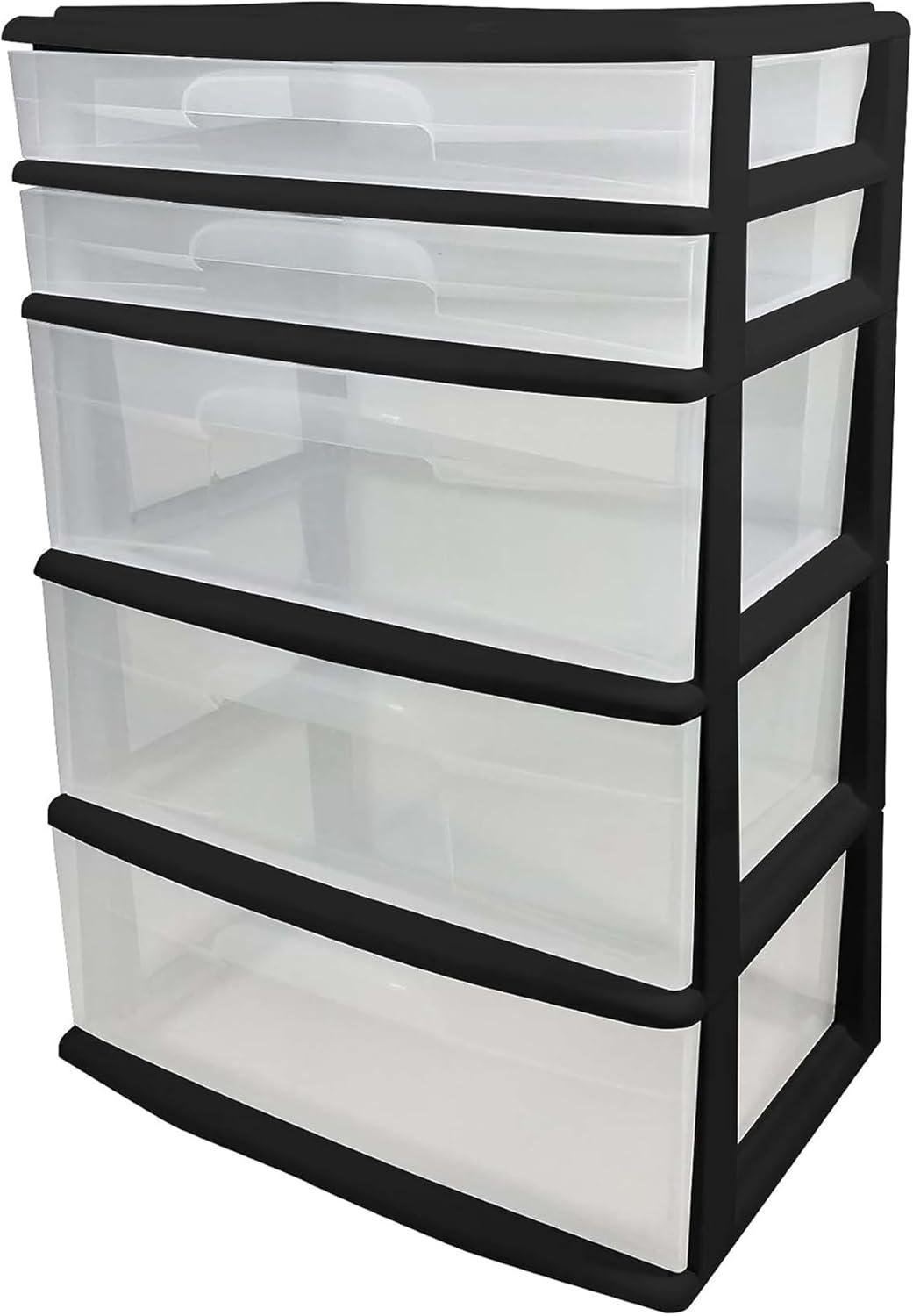 imageHOMZ Drawer Tower 3Tier Wide Clear Plastic Storage Organizer Cart Black Frame  Organizing Containers with Wheels for Home Bathroom Bedroom Office and ClassroomBlack Frame