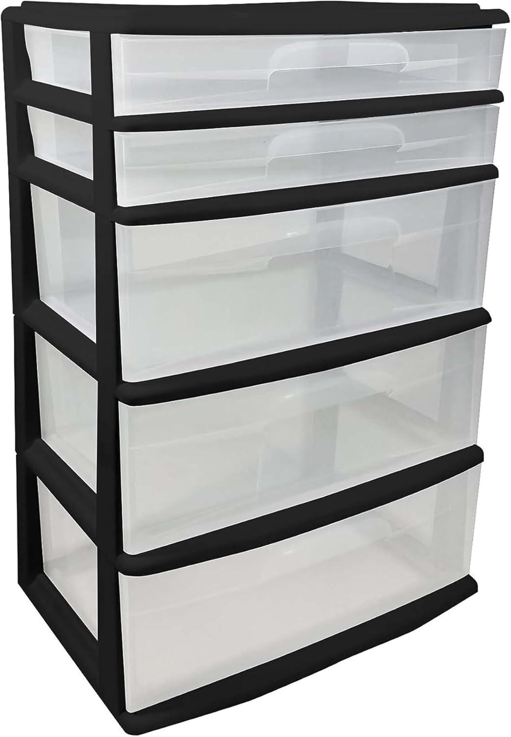 imageHOMZ Drawer Tower 3Tier Wide Clear Plastic Storage Organizer Cart Black Frame  Organizing Containers with Wheels for Home Bathroom Bedroom Office and ClassroomBlack Frame
