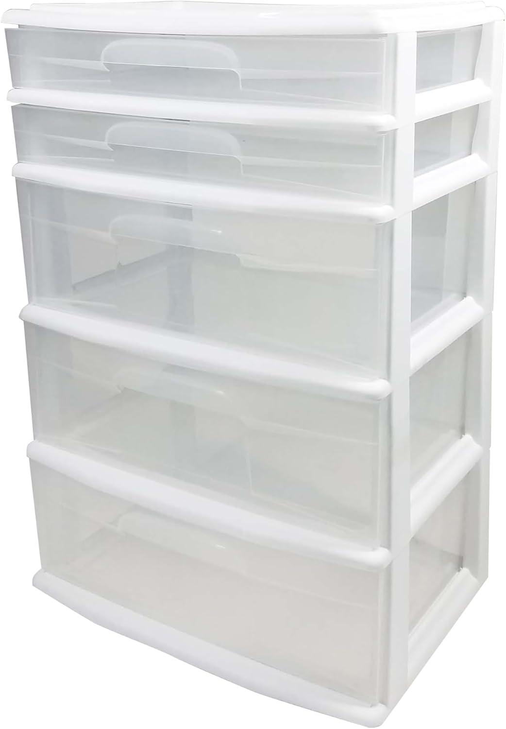 imageHOMZ Drawer Tower 3Tier Wide Clear Plastic Storage Organizer Cart Black Frame  Organizing Containers with Wheels for Home Bathroom Bedroom Office and ClassroomWhite Frame