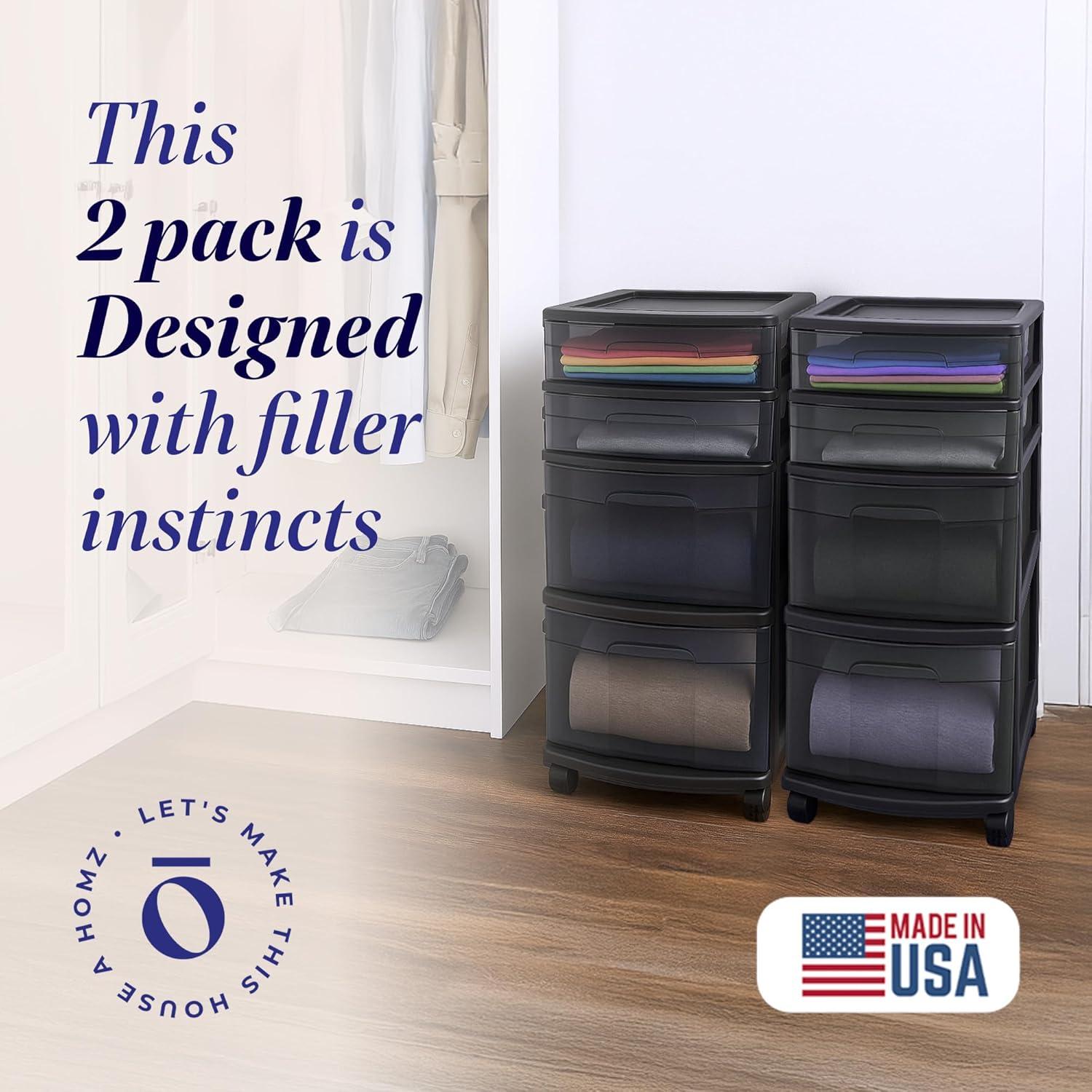 imageHOMZ Drawer Tower 4Tier Clear Plastic Storage Organizer Cart Black Frame  Rolling Drawer Containers with Wheels for Bathroom Bedroom Office and Classroom OrganizationBlack