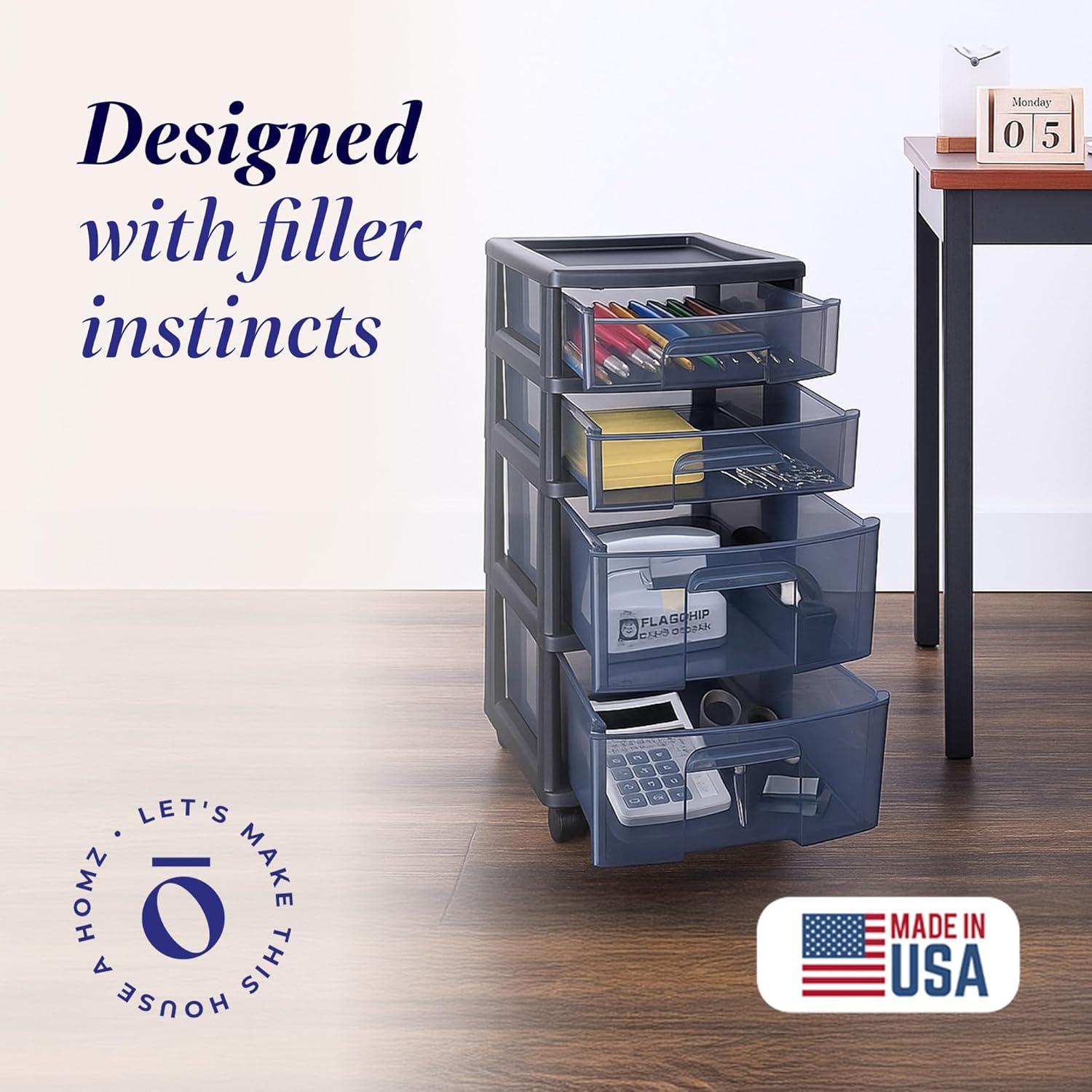 imageHOMZ Drawer Tower 4Tier Clear Plastic Storage Organizer Cart Black Frame  Rolling Drawer Containers with Wheels for Bathroom Bedroom Office and Classroom OrganizationAll Black