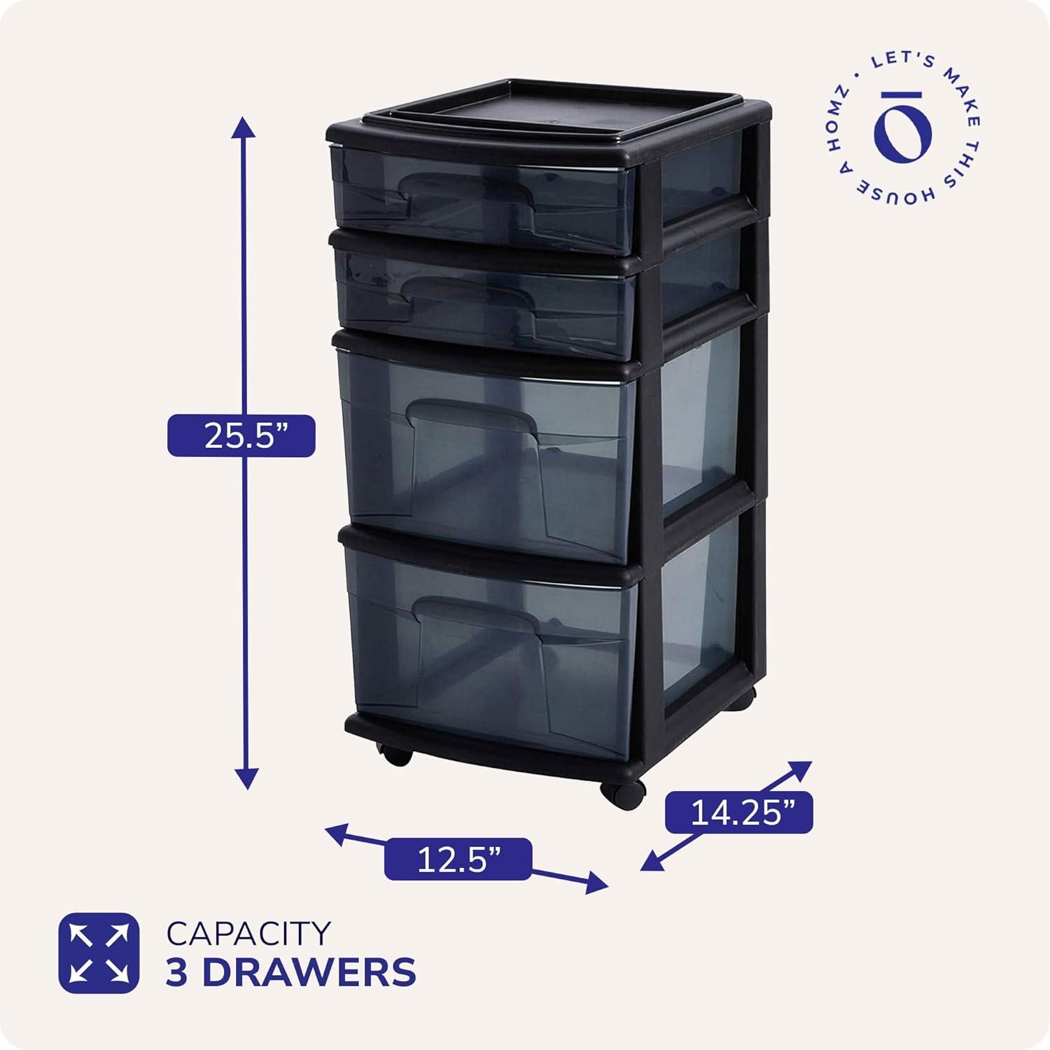 imageHOMZ Drawer Tower 4Tier Clear Plastic Storage Organizer Cart Black Frame  Rolling Drawer Containers with Wheels for Bathroom Bedroom Office and Classroom OrganizationAll Black