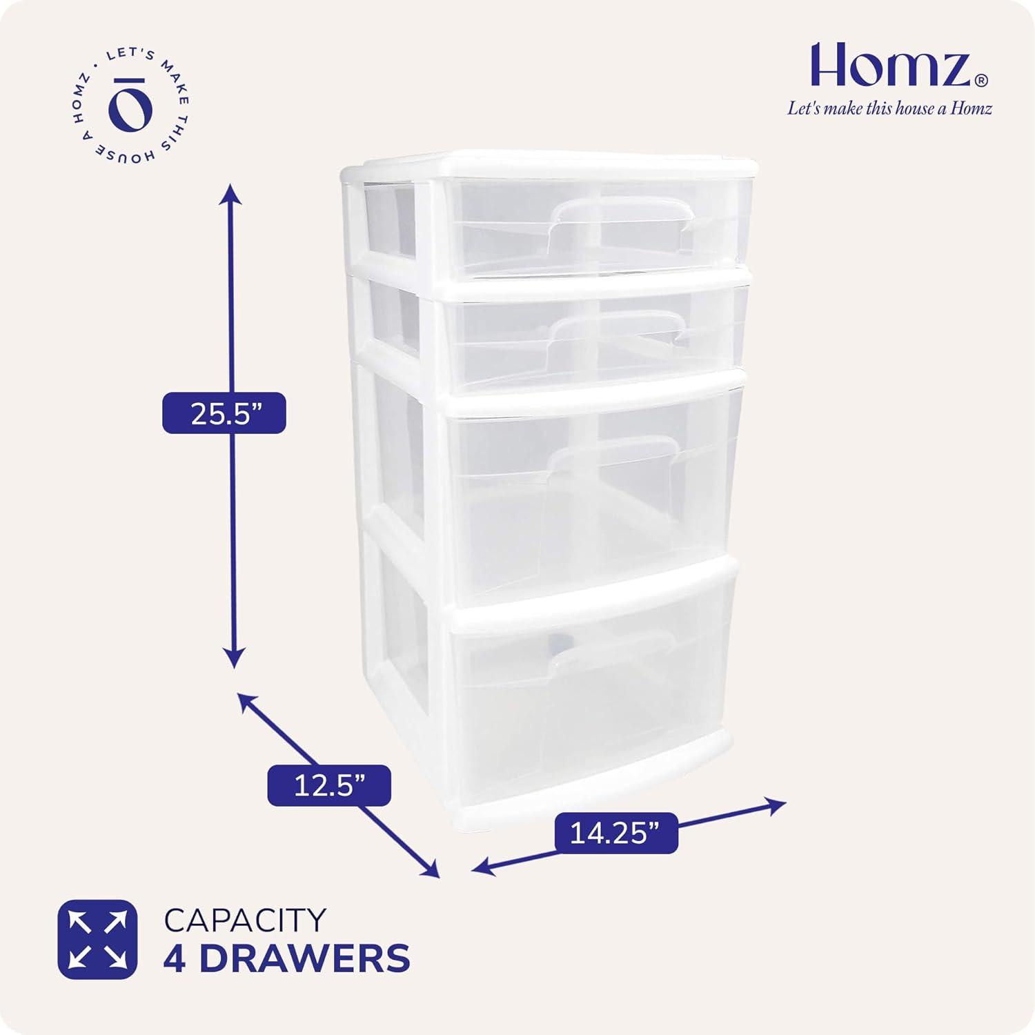 imageHOMZ Drawer Tower 4Tier Clear Plastic Storage Organizer Cart Black Frame  Rolling Drawer Containers with Wheels for Bathroom Bedroom Office and Classroom OrganizationWhite