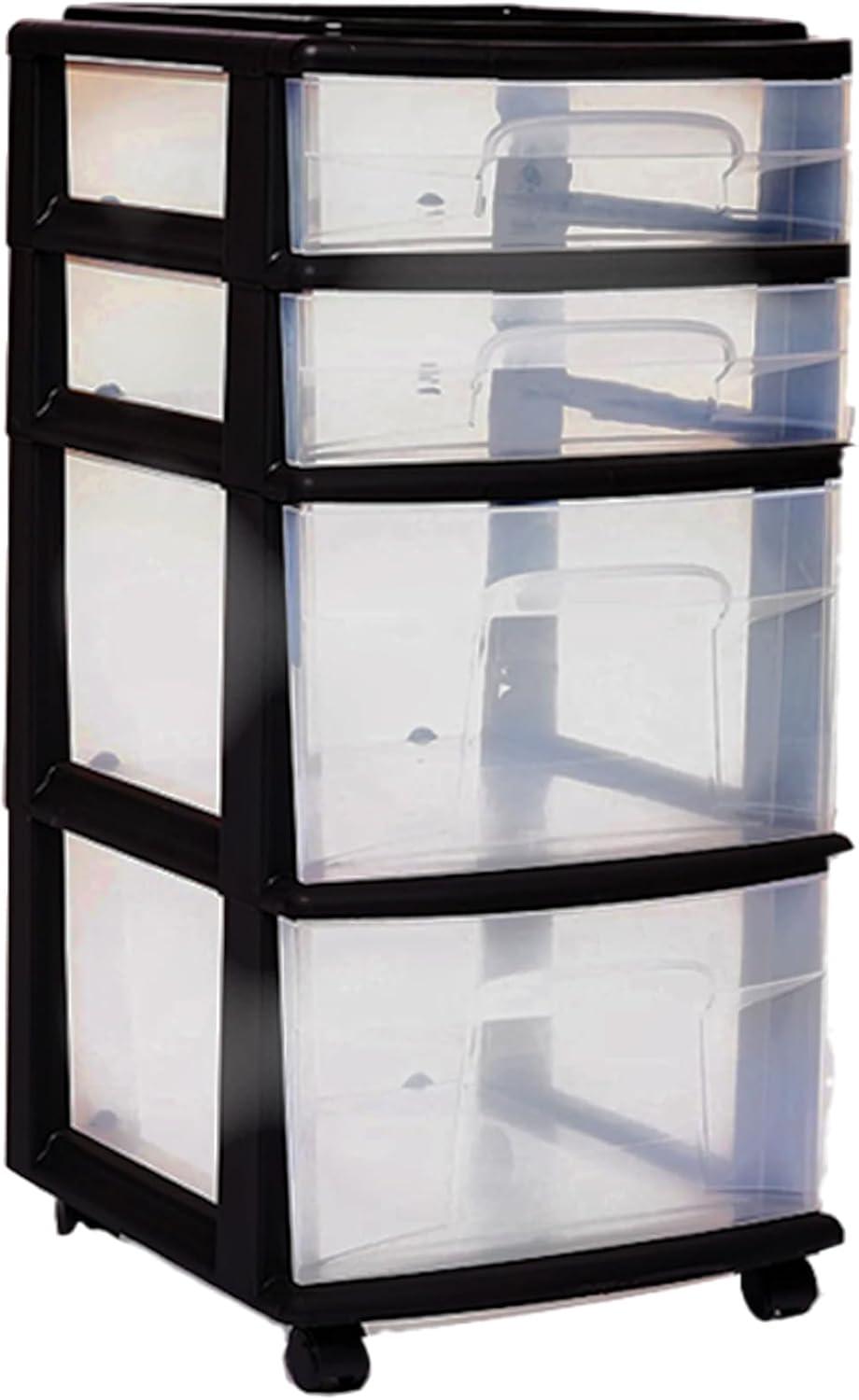imageHOMZ Drawer Tower 4Tier Clear Plastic Storage Organizer Cart Black Frame  Rolling Drawer Containers with Wheels for Bathroom Bedroom Office and Classroom OrganizationClearBlack
