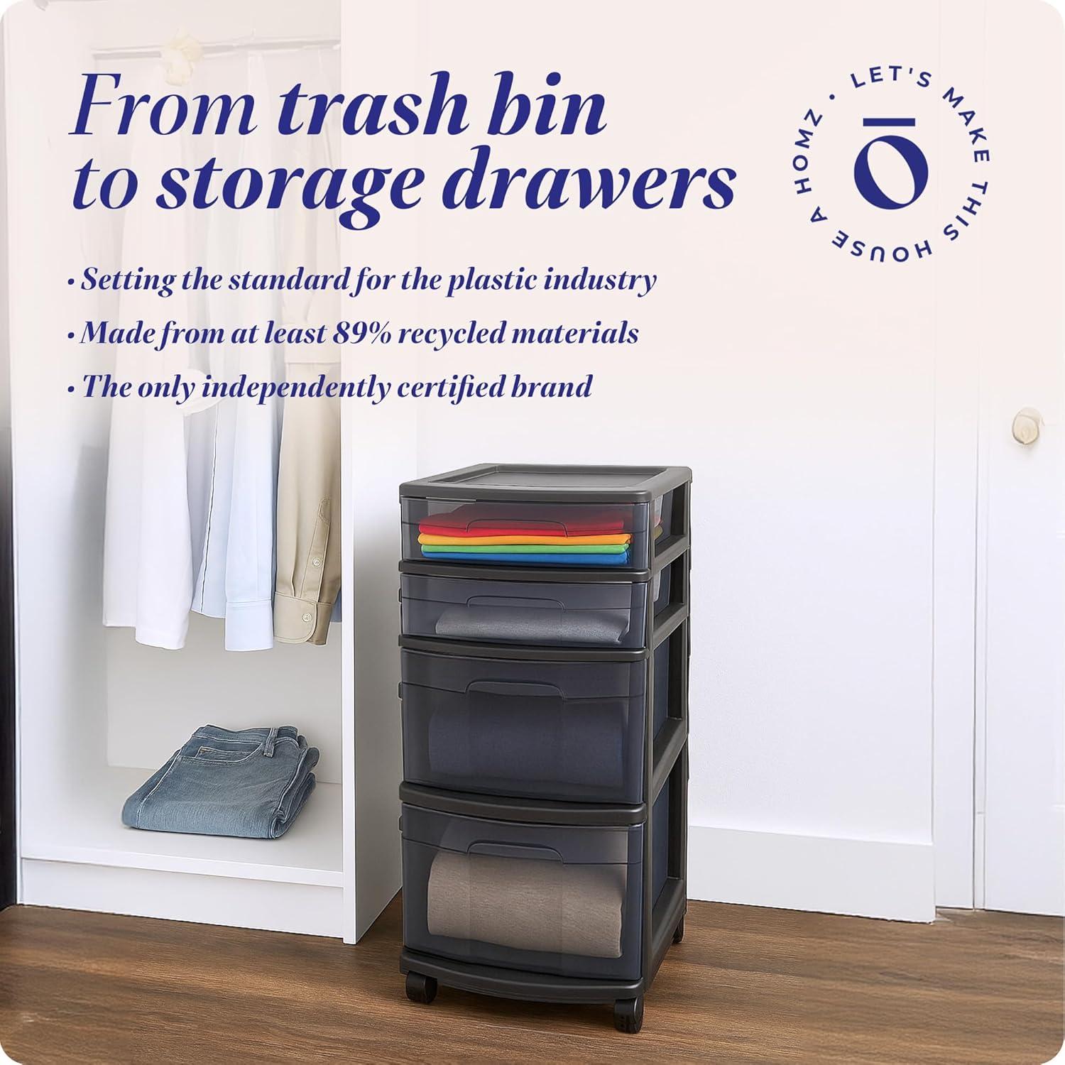 imageHOMZ Drawer Tower 4Tier Clear Plastic Storage Organizer Cart Black Frame  Rolling Drawer Containers with Wheels for Bathroom Bedroom Office and Classroom OrganizationAll Black