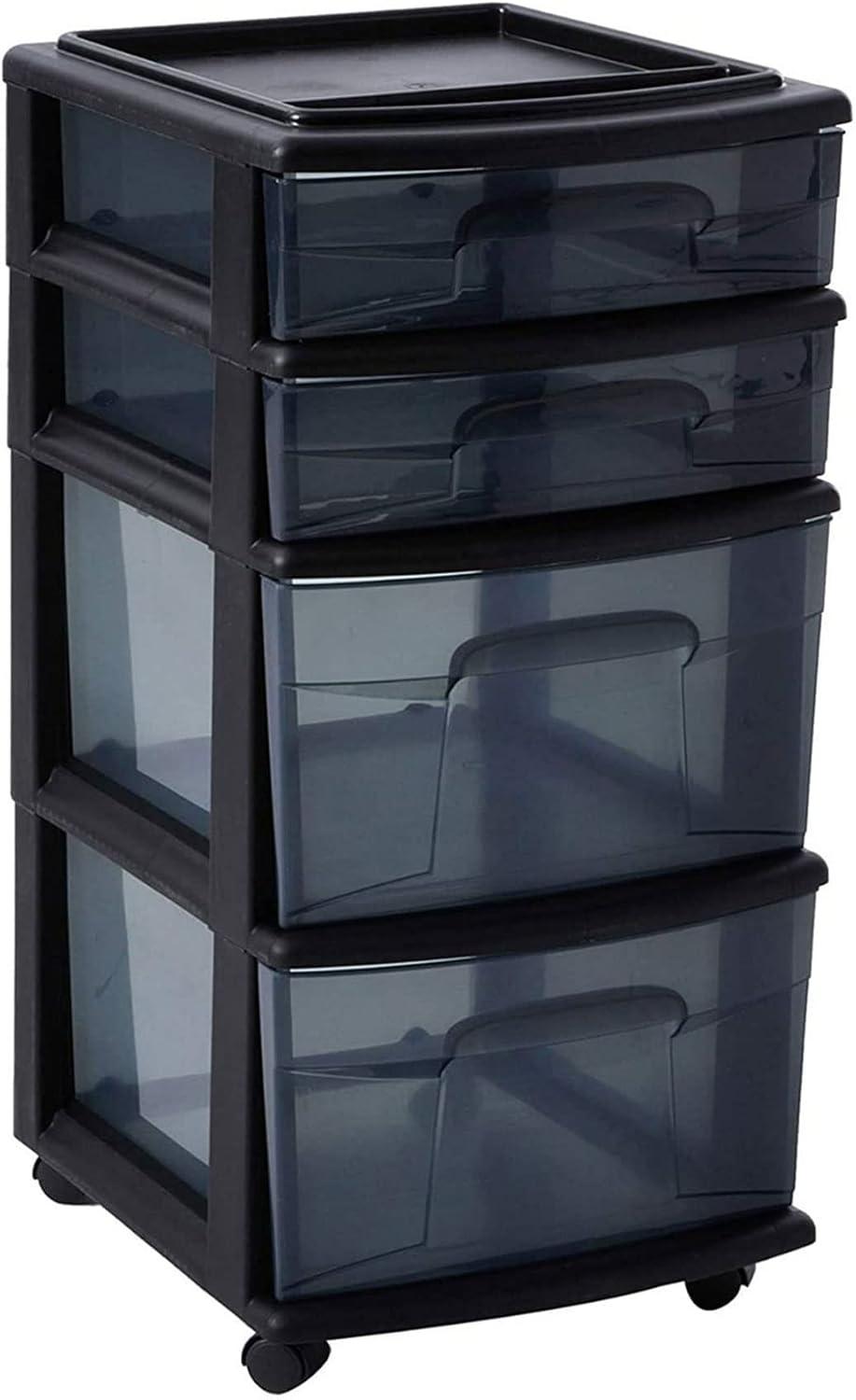imageHOMZ Drawer Tower 4Tier Clear Plastic Storage Organizer Cart Black Frame  Rolling Drawer Containers with Wheels for Bathroom Bedroom Office and Classroom OrganizationBlack