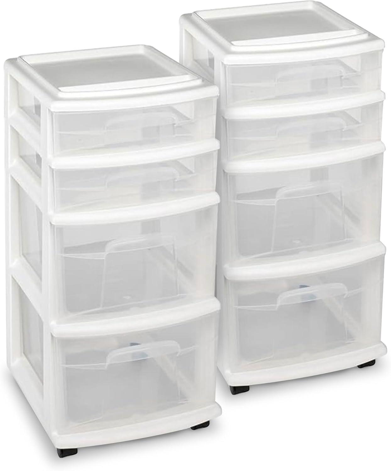 imageHOMZ Drawer Tower 4Tier Clear Plastic Storage Organizer Cart Black Frame  Rolling Drawer Containers with Wheels for Bathroom Bedroom Office and Classroom OrganizationWhite