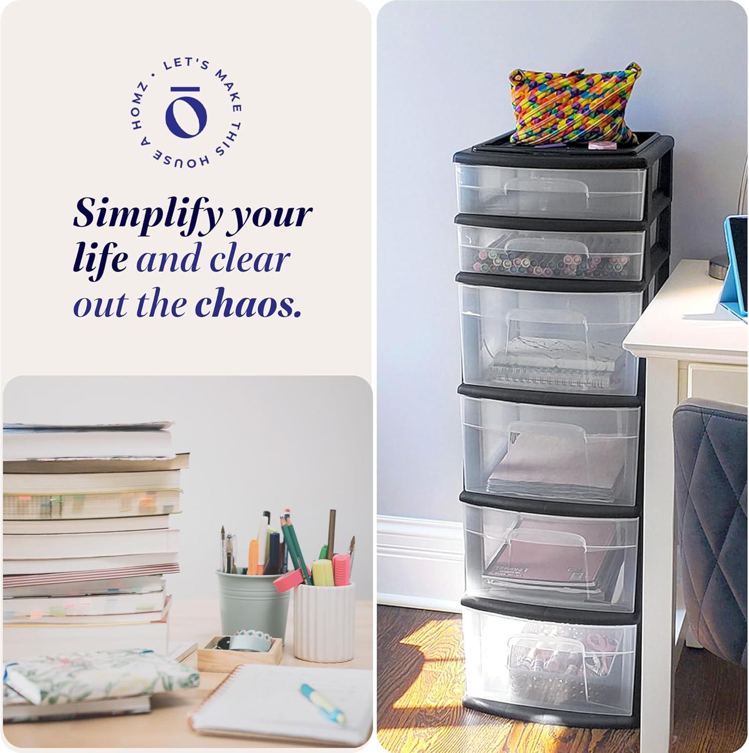 imageHOMZ Drawer Tower 6Tier Clear Plastic Storage Organizer Cart Black Frame  HeavyDuty Organizing Drawers for Home Bedroom and Closet OrganizationBlack