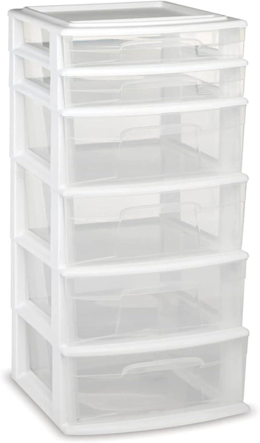 imageHOMZ Drawer Tower 6Tier Clear Plastic Storage Organizer Cart Black Frame  HeavyDuty Organizing Drawers for Home Bedroom and Closet OrganizationWhite