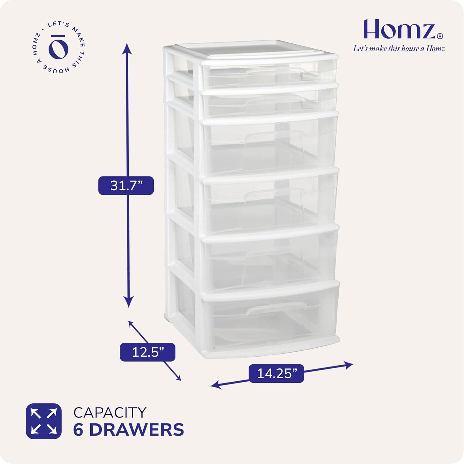 imageHOMZ Drawer Tower 6Tier Clear Plastic Storage Organizer Cart Black Frame  HeavyDuty Organizing Drawers for Home Bedroom and Closet OrganizationWhite