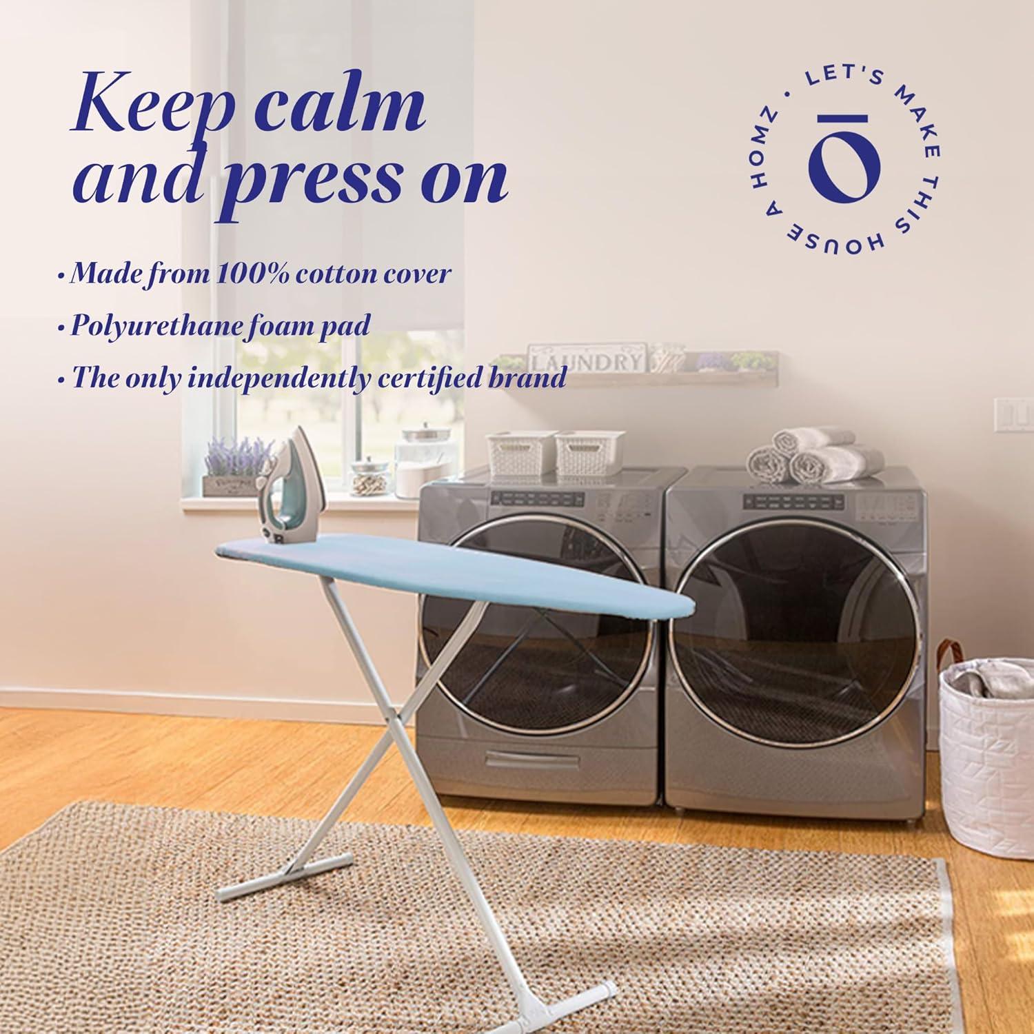 imageHomz TLeg Clothes Ironing Board Portable Compact Foldable Standard Size Adjustable Height with Foam Pad ampamp Cotton Cover Charcoal GrayBlue