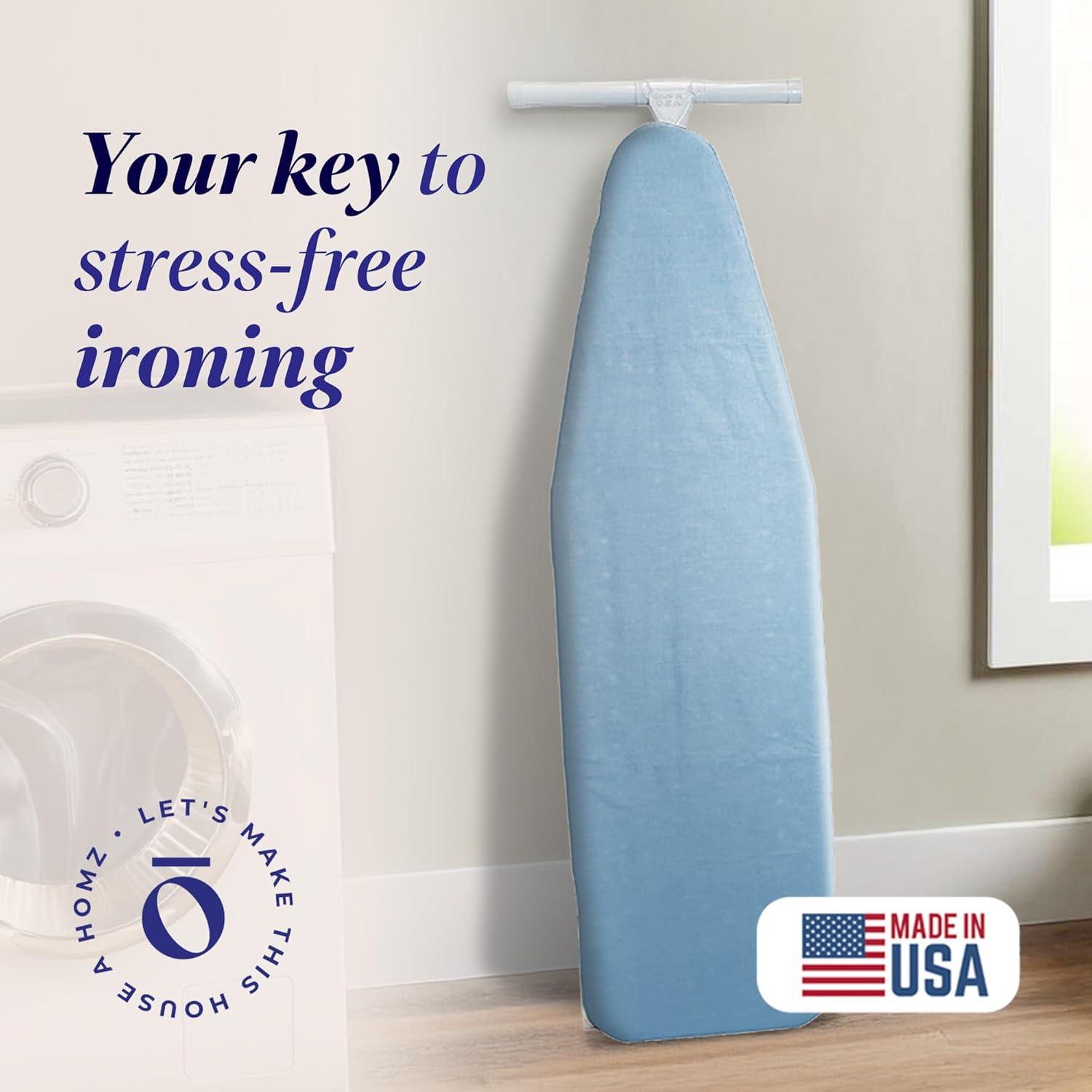 imageHomz TLeg Clothes Ironing Board Portable Compact Foldable Standard Size Adjustable Height with Foam Pad ampamp Cotton Cover Charcoal GrayBlue
