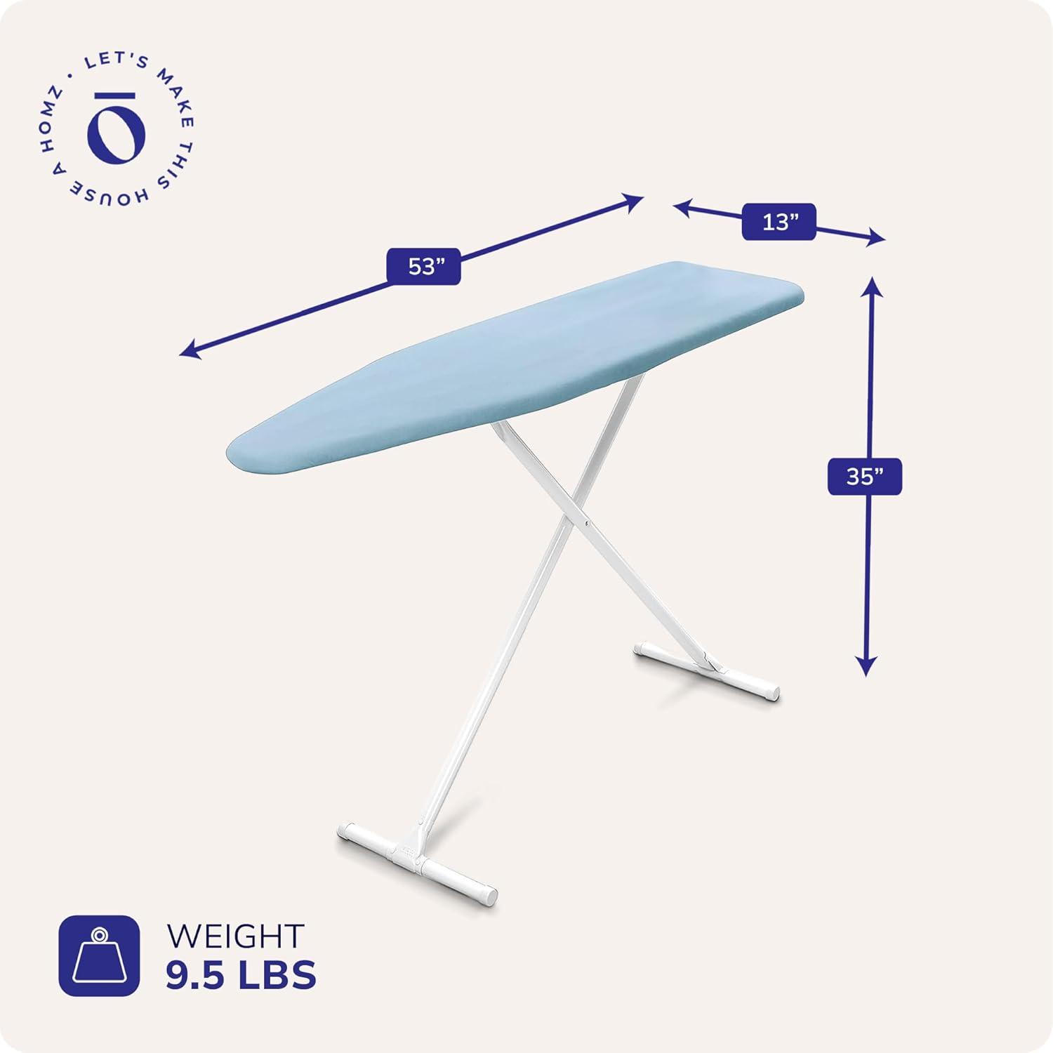 imageHomz TLeg Clothes Ironing Board Portable Compact Foldable Standard Size Adjustable Height with Foam Pad ampamp Cotton Cover Charcoal GrayBlue