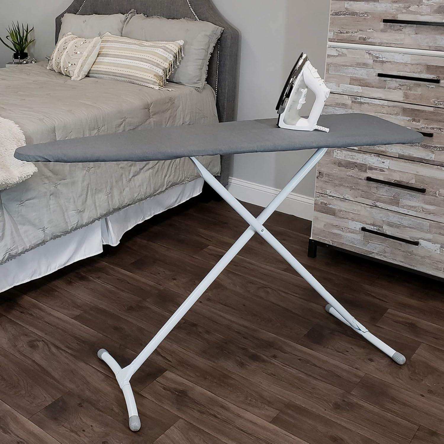 imageHomz TLeg Clothes Ironing Board Portable Compact Foldable Standard Size Adjustable Height with Foam Pad ampamp Cotton Cover Charcoal GrayCharcoal Gray