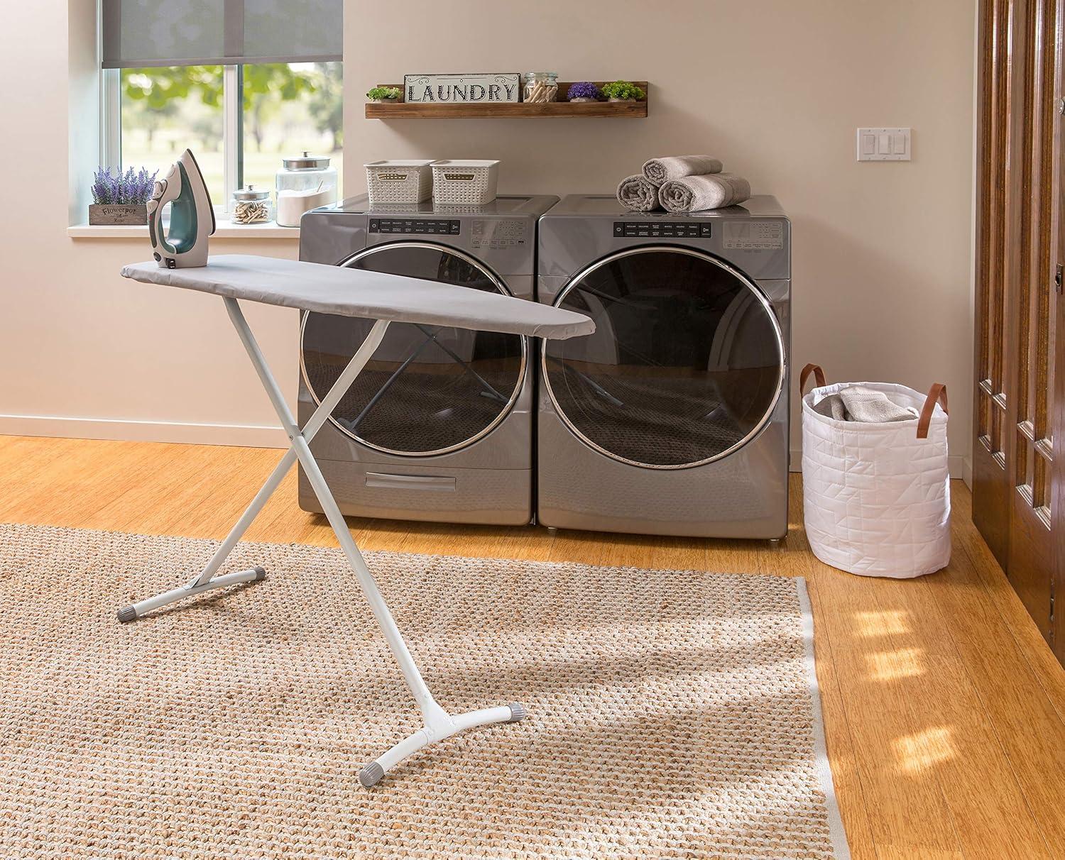 imageHomz TLeg Clothes Ironing Board Portable Compact Foldable Standard Size Adjustable Height with Foam Pad ampamp Cotton Cover Charcoal GrayCharcoal Gray