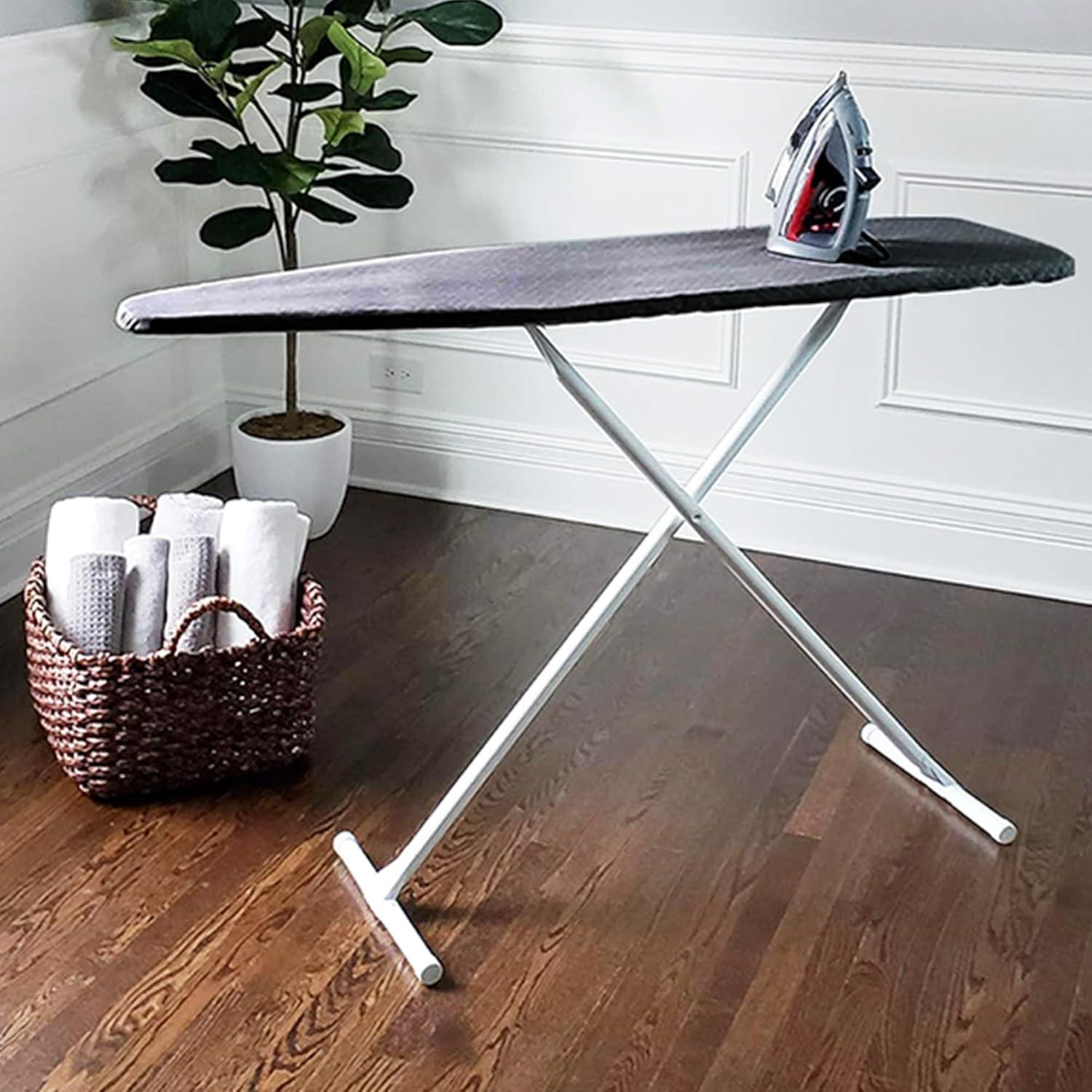 imageHomz TLeg Clothes Ironing Board Portable Compact Foldable Standard Size Adjustable Height with Foam Pad ampamp Cotton Cover Charcoal GrayGray