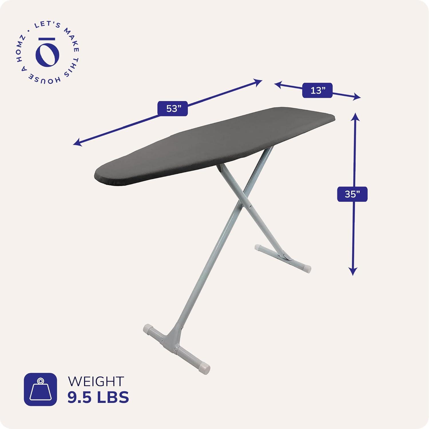imageHomz TLeg Clothes Ironing Board Portable Compact Foldable Standard Size Adjustable Height with Foam Pad ampamp Cotton Cover Charcoal GrayGray