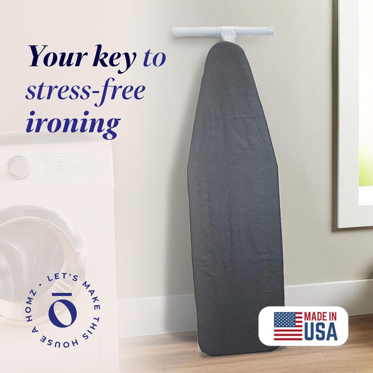 imageHomz TLeg Clothes Ironing Board Portable Compact Foldable Standard Size Adjustable Height with Foam Pad ampamp Cotton Cover Charcoal GrayGray