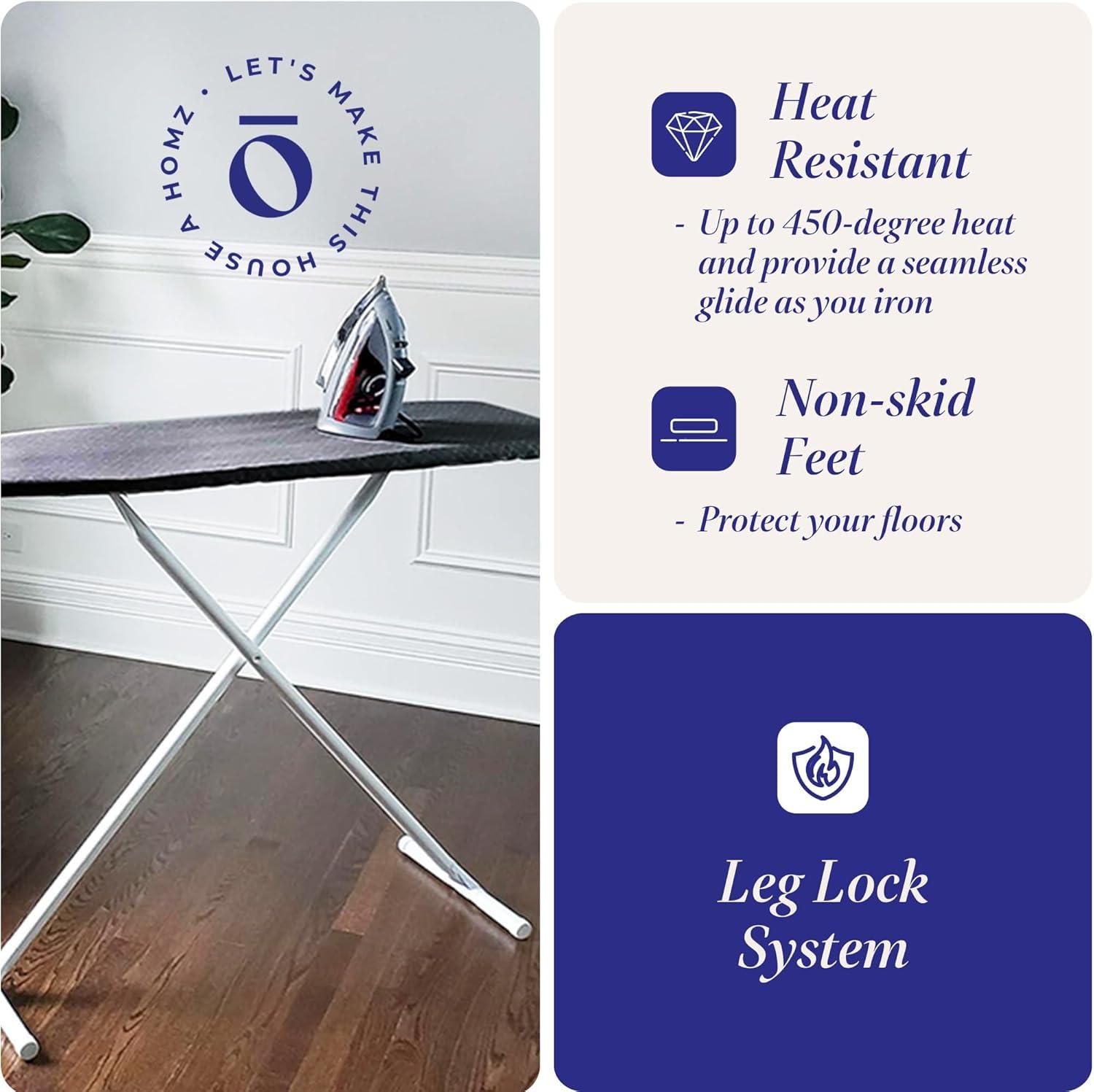 imageHomz TLeg Clothes Ironing Board Portable Compact Foldable Standard Size Adjustable Height with Foam Pad ampamp Cotton Cover Charcoal GrayGray