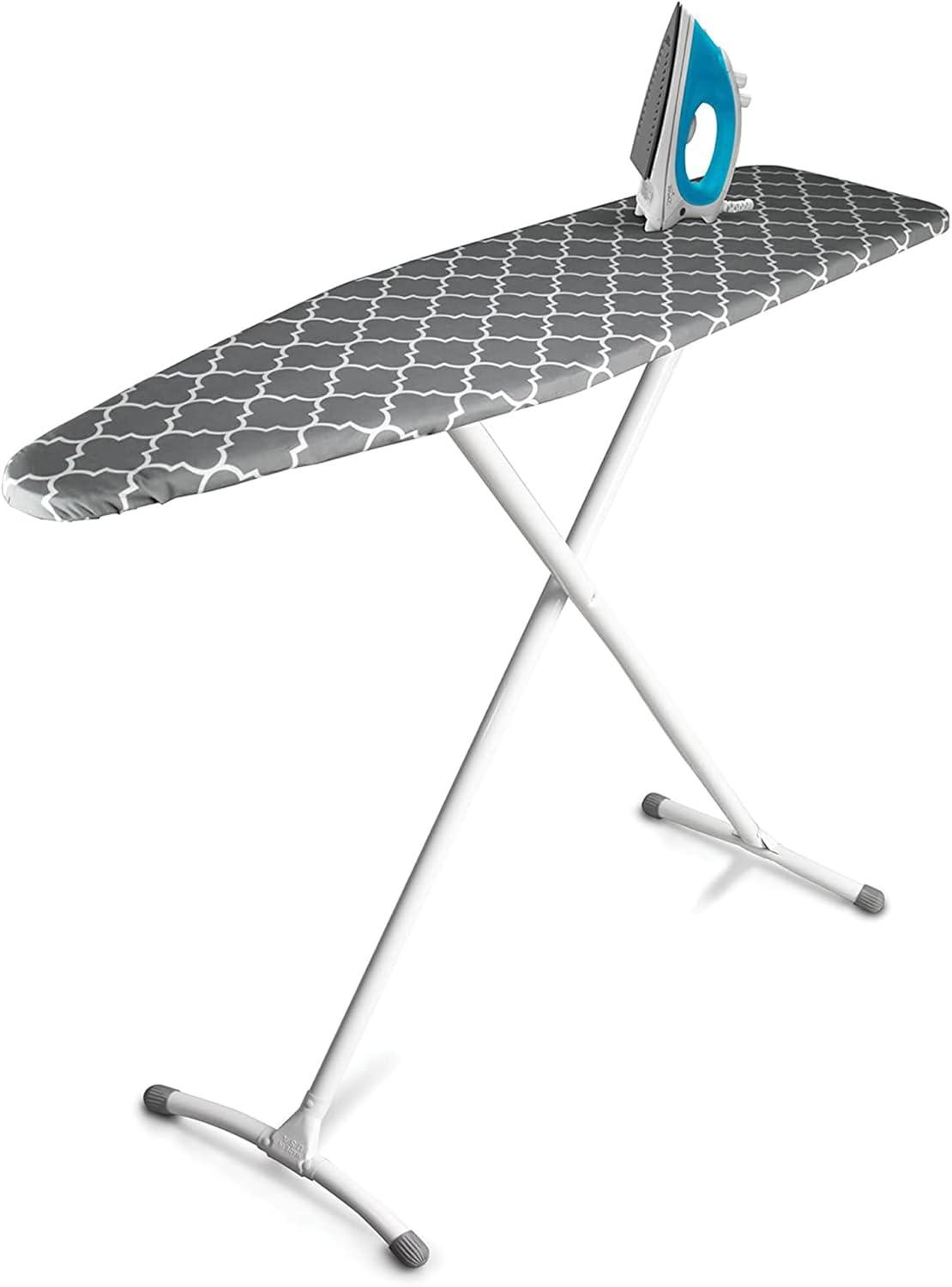 imageHomz TLeg Clothes Ironing Board Portable Compact Foldable Standard Size Adjustable Height with Foam Pad ampamp Cotton Cover Charcoal GrayGray Lattice