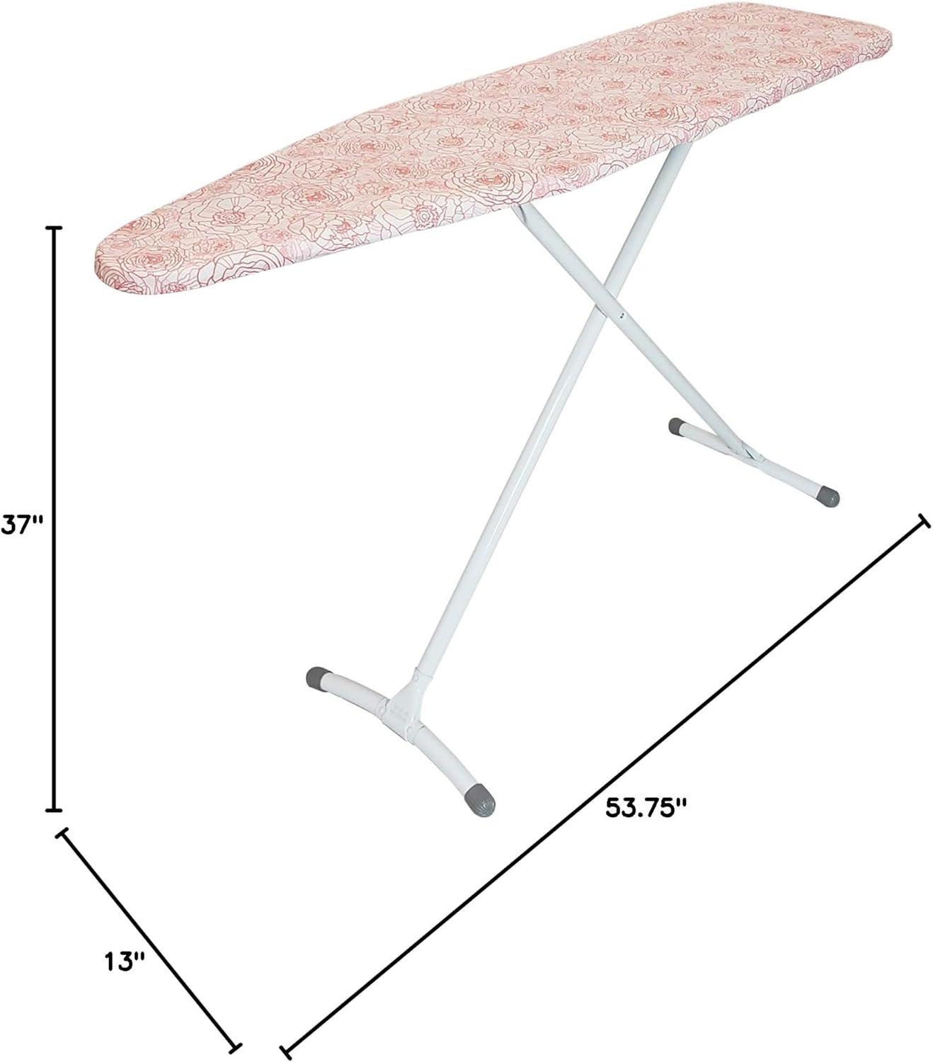 imageHomz TLeg Clothes Ironing Board Portable Compact Foldable Standard Size Adjustable Height with Foam Pad ampamp Cotton Cover Charcoal GrayPink Peony