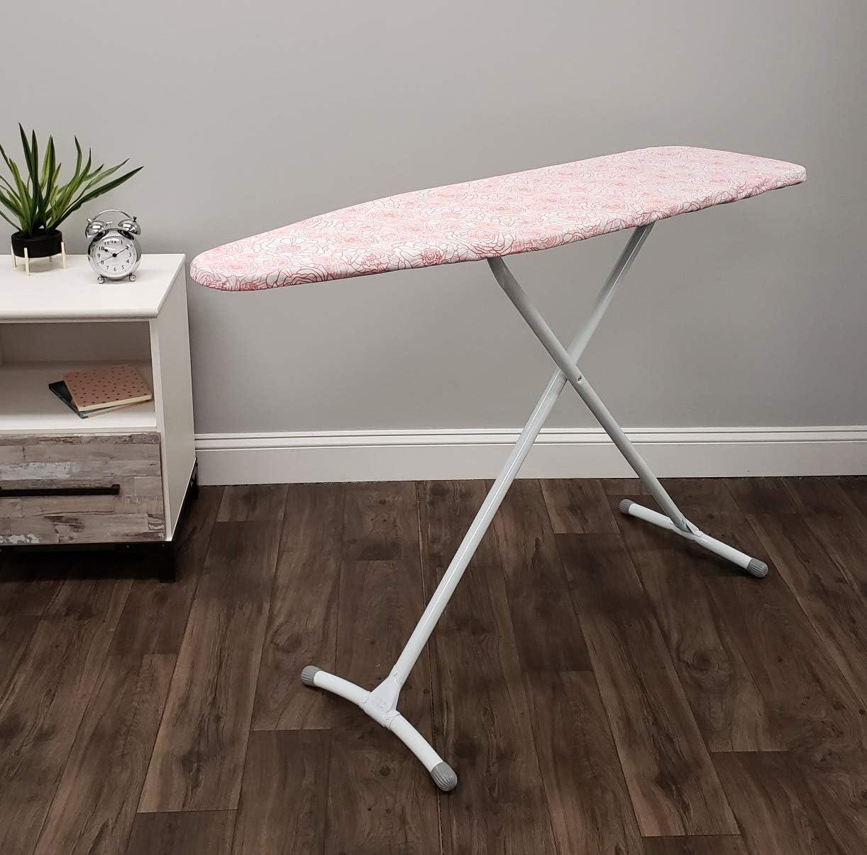 imageHomz TLeg Clothes Ironing Board Portable Compact Foldable Standard Size Adjustable Height with Foam Pad ampamp Cotton Cover Charcoal GrayPink Peony
