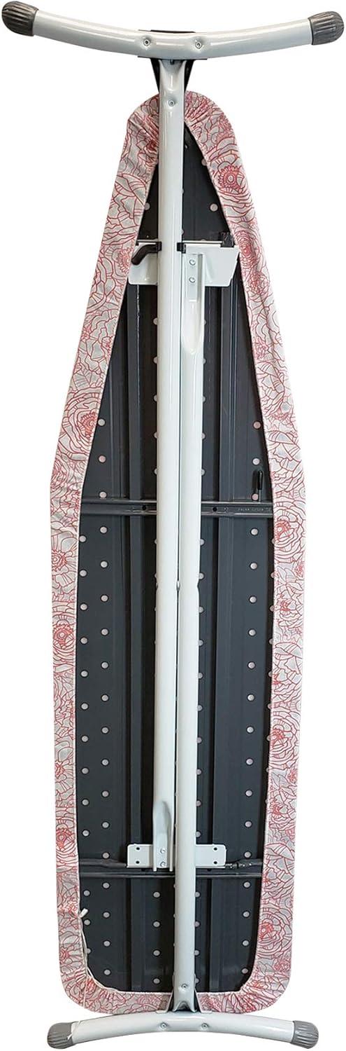 imageHomz TLeg Clothes Ironing Board Portable Compact Foldable Standard Size Adjustable Height with Foam Pad ampamp Cotton Cover Charcoal GrayPink Peony