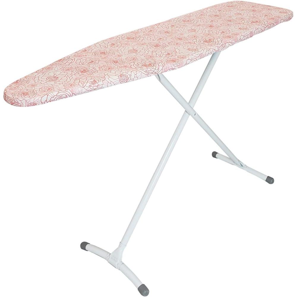 imageHomz TLeg Clothes Ironing Board Portable Compact Foldable Standard Size Adjustable Height with Foam Pad ampamp Cotton Cover Charcoal GrayPink Peony