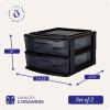 imageHOMZ 2Pack 2Drawer Storage Cart Plastic Drawers with Smoke Tint 15quot Wide Body Black Frame  Organizing Drawer Containers for Home Bathroom Bedroom Office and ClassroomBlack frame with smoke tint drawers