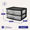 imageHOMZ 2Pack 2Drawer Storage Cart Plastic Drawers with Smoke Tint 15quot Wide Body Black Frame  Organizing Drawer Containers for Home Bathroom Bedroom Office and ClassroomBlack frame with clear drawers