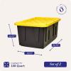 imageHOMZ 2Pack Durabilt Heavy Duty Plastic Storage Bins with Lids 27 Gallon GreenRed  Stackable Container Boxes for Holiday Attic and Garage OrganizationBlack BaseYellow Lid