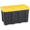 imageHOMZ 2Pack Durabilt Heavy Duty Plastic Storage Bins with Lids 27 Gallon GreenRed  Stackable Container Boxes for Holiday Attic and Garage OrganizationBlack BaseYellow Lid