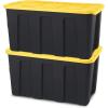 imageHOMZ 2Pack Durabilt Heavy Duty Plastic Storage Bins with Lids 27 Gallon GreenRed  Stackable Container Boxes for Holiday Attic and Garage OrganizationBlack BaseYellow Lid