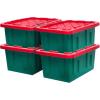 imageHOMZ 2Pack Durabilt Heavy Duty Plastic Storage Bins with Lids 27 Gallon GreenRed  Stackable Container Boxes for Holiday Attic and Garage OrganizationGreen BaseRed Lid