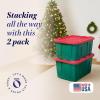 imageHOMZ 2Pack Durabilt Heavy Duty Plastic Storage Bins with Lids 27 Gallon GreenRed  Stackable Container Boxes for Holiday Attic and Garage OrganizationGreen BaseRed Lid