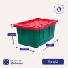 imageHOMZ 2Pack Durabilt Heavy Duty Plastic Storage Bins with Lids 27 Gallon GreenRed  Stackable Container Boxes for Holiday Attic and Garage OrganizationGreen BaseRed Lid