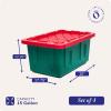 imageHOMZ 2Pack Durabilt Heavy Duty Plastic Storage Bins with Lids 27 Gallon GreenRed  Stackable Container Boxes for Holiday Attic and Garage OrganizationGreen BaseRed Lid