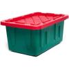 imageHOMZ 2Pack Durabilt Heavy Duty Plastic Storage Bins with Lids 27 Gallon GreenRed  Stackable Container Boxes for Holiday Attic and Garage OrganizationGreen BaseRed Lid