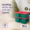 imageHOMZ 2Pack Durabilt Heavy Duty Plastic Storage Bins with Lids 27 Gallon GreenRed  Stackable Container Boxes for Holiday Attic and Garage OrganizationGreen BaseRed Lid
