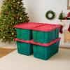 imageHOMZ 2Pack Durabilt Heavy Duty Plastic Storage Bins with Lids 27 Gallon GreenRed  Stackable Container Boxes for Holiday Attic and Garage OrganizationGreen BaseRed Lid