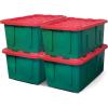 imageHOMZ 2Pack Durabilt Heavy Duty Plastic Storage Bins with Lids 27 Gallon GreenRed  Stackable Container Boxes for Holiday Attic and Garage OrganizationGreen BaseRed Lid