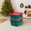 imageHOMZ 2Pack Durabilt Heavy Duty Plastic Storage Bins with Lids 27 Gallon GreenRed  Stackable Container Boxes for Holiday Attic and Garage OrganizationGreen BaseRed Lid