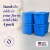 imageHOMZ 4Pack Durable Molded Bin Plastic Storage Containers wLids 10 Gallon Blue  Stackable Organizer Totes and Boxes for Bedroom Kitchen and Garage OrganizationBlue