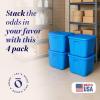 imageHOMZ 4Pack Durable Molded Bin Plastic Storage Containers wLids 10 Gallon Blue  Stackable Organizer Totes and Boxes for Bedroom Kitchen and Garage OrganizationBlue
