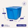 imageHOMZ 4Pack Durable Molded Bin Plastic Storage Containers wLids 10 Gallon Blue  Stackable Organizer Totes and Boxes for Bedroom Kitchen and Garage OrganizationBlue