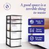 imageHOMZ 5Drawer Storage Cart Clear Plastic Drawers with Casters 1425quot Wide Medium White Frame  Organizing Drawer Containers for Home Bathroom Bedroom Office and ClassroomBlack