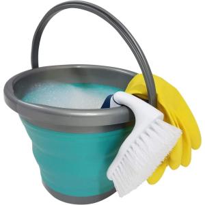 imageHOMZ 2211048DC12 Store N StowTM 10 Liter Square Bucket with Handle Grey and Teal Collapsible StorageSet of 1